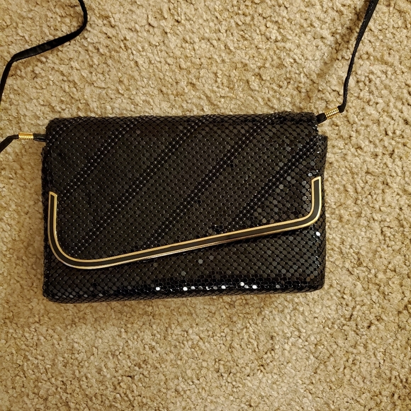 Black Mesh Chainmail Evening Clutch Glam Purse Handbag Shoulderbag Crossbody - Picture 2 of 7
